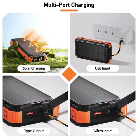 Ultra High Capacity Solar Power Bank On The Go 49800mAh with 22.5W quick charge and 15W wireless, multi-port charging options