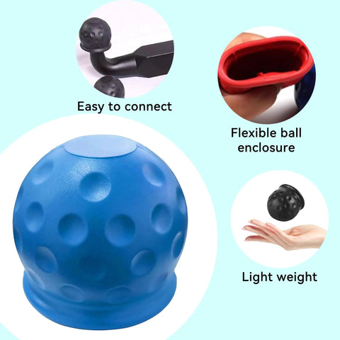 2 Inch Rubber Trailer Ball Cover 2 Pack Waterproof Towing Hitch Ball Protector Dustproof Sleeve Universal Fit For Truck RV Trailer Car Accessories Blue Durable Built Tough Weatherproof Quality featuring blue rubber cover, flexible red enclosure, and easy connection.