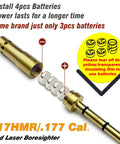 End Barrel Laser Bore Sight For 17HMR And.177 Cal, 4 batteries setup, brass body, Quick Fit Bore Sighter for firearms