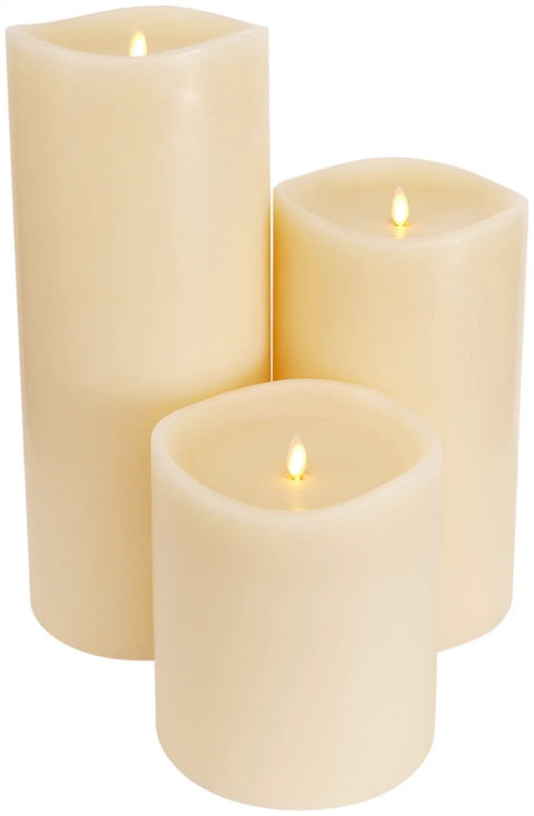 Ivory Grand Pillar Flameless LED Candle With Moving Flame, Battery Powered Real Wax, 6.25 Inch By 10.6 Inch, Timer Enabled