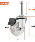Two Inch Swivel Caster Wheels Set Of Four With M8 38Mm Long Grip Neck Stem And Brake, image showing wheel dimensions and brake features.