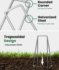 Illustration of 100 Pack Landscape Staples 6 Inch 11 Gauge Beefy Heavy Duty Hot Dip Galvanized Steel Garden Stakes with rounded corners.
