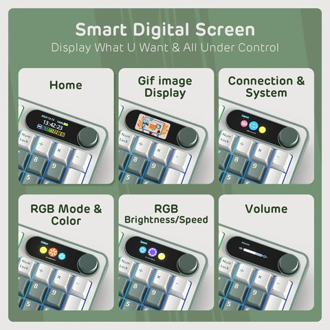 Slick Wireless Mechanical Keyboard With Integrated Smart Screen And Twist Knob For Rock Solid Triple Mode Connection And Total Fire Rgb Backlighting displaying smart digital screen features.