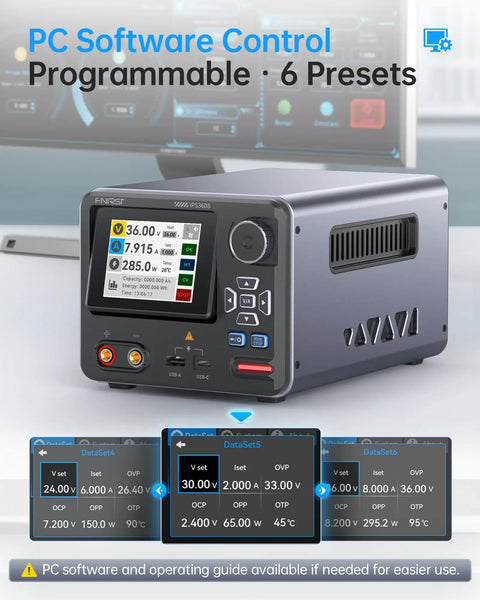 36V 8A Benchtop Power Supply With Ultra Low Ripple Under 10mV Aluminum Case USB A And Type C Ports Day Night Dual UI