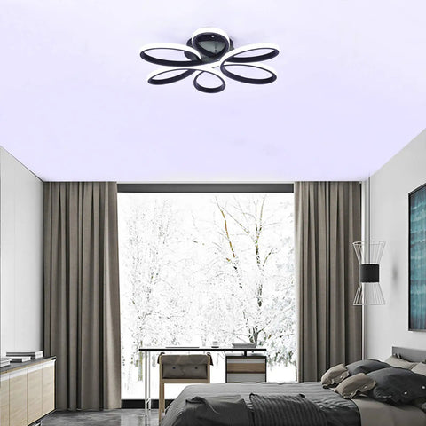 Flower Shape Flush Mount LED Ceiling Light Dope Modern Lamp 22.8 Inch 48W Black Fixture in modern bedroom setting