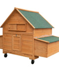 Mobile Beefy Wooden Chicken Coop On Wheels For 6 To 8 Chickens Outdoor Hen House With Nesting Box Predator Proof Poultry Cage With Doors