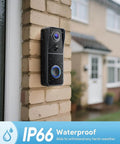 Wireless 2K HD Doorbell Camera With Ring Chime, No Wires Needed installed on brick, IP66 Waterproof, rainy day view