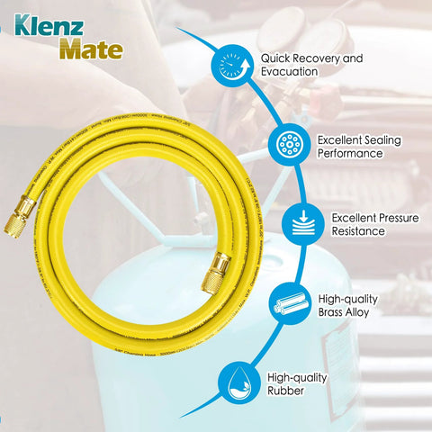 72 Inch 3/8 Inch HVAC Vacuum Hose Pro Grade With Standard 3/8 X 3/8 Flare Fittings Low Resistance High Flow For Fast Evacuation And Recovery 20 Micron Vacuum Yellow Color Coded For Vacuum And Charge