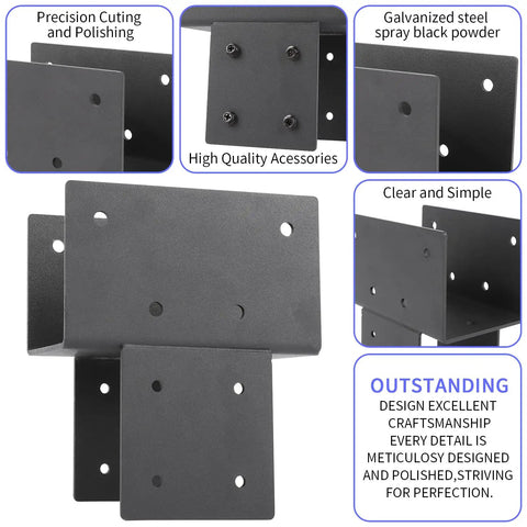 Beefy Inside Mount Post Cap Tie Bracket For Wood Posts, Heavy Duty Galvanized Steel Pergola Connector, Fits 3.55 x 3.55 Inch Posts, Black Post Anchor, 1 Pack