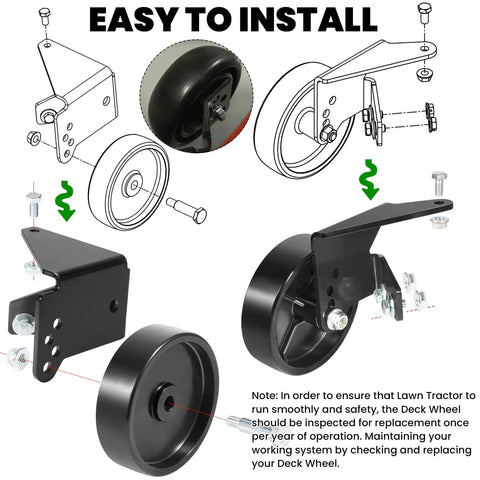 5-Inch Mower Deck Wheel Kit For 38 And 42 Inch Decks Fits MTD Lawn Tractors From 2009 And Earlier Includes Brackets, Hardware And Replacement Wheels For Yard Man, Troy-Bilt, Yard Machines