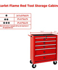Heavy Duty Rolling Tool Chest With Five Drawer Secure Lock And Cushioned Top Rest Spot Designed For Tough Job Sites And Serious Gear Stash Featuring Smooth Roll Brake Wheels And Classic Red Shop Storage, side view with dimensions.