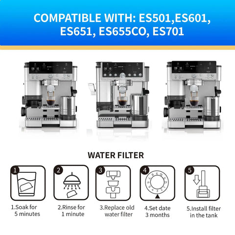 Ninja Luxe Cafe Espresso Cleaning Kit 6 Month Supply Descale Packets Cleaning Tablets Water Filters for ES501 ES601 ES701