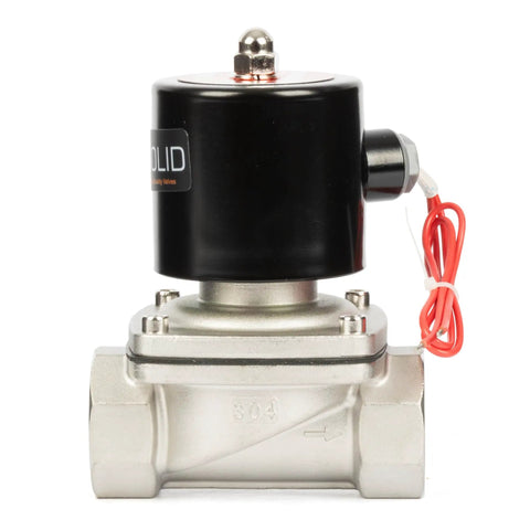 Solid Stainless Steel Solenoid Valve 1-1/4 Inch 24V DC Normally Closed Built To Last With Viton Seal, front view, industrial fluid control