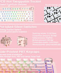 Image of Dead Quiet Pink 75 Percent Wireless Mechanical Keyboard showing hot swappable socket, silent switches, and side-printed PBT keycaps.