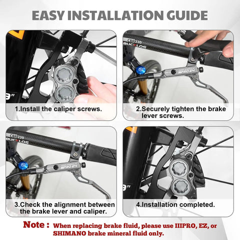Four Piston Hydraulic Mountain Bike Disc Brake Set With Ceramic Pads Front 835mm And Rear 1550mm Lines Pre Bled installation guide