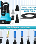 Beast Of A 1HP 750W Submersible Sump Pump With Sliding Filter fittings and hose compatibility shown