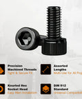 100 Pack M3 X 10mm Hex Socket Head Cap Screws, Grade 12.9 Alloy Steel Allen Bolts With Full Thread And Black Oxide Finish, precision machined threads