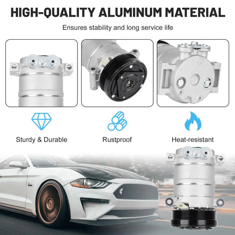 Shop Grade Air Conditioning Compressor With Pre Mounted Clutch Fits Chevy Blazer C K Series Suburban Gmc Yukon Escalade straight bolt up viewed from the front.