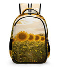 Sunflower Farm Barn Landscape Backpack with sunflowers print, large capacity, durable polyester, stain-resistant, unisex daypack.