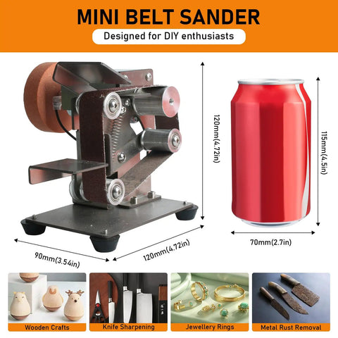 Slick Mini Belt Sander 110V With Quick Adjust Seven Speed Settings Portable No Sweat for precise knife sharpening.