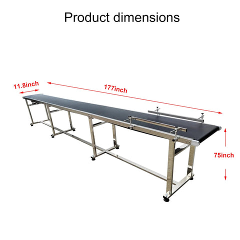 PVC Belt Conveyor With Stainless Steel Frame Heavy Duty 177 Inch Long By 11.8 Inch Wide Adjustable Speed Electric Conveyor
