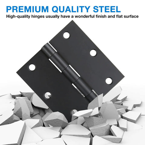 18 Pack 3.5 Inch Matte Black Door Hinges With Square Corner Interior Residential Kit, premium steel hinge on broken concrete