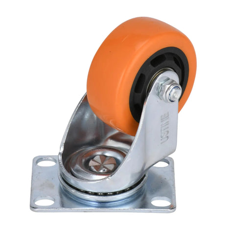 Heavy Duty 3 Inch Caster Wheels Set Of 4 With 2 Swivel And 2 Rigid Ball Bearing Casters showing an orange wheel with a metal bracket.