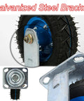 Galvanized Steel Bracket supporting Premium Heavy Duty Fixed Caster Wheels with thick rubber tires and reinforced design.
