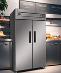 Heavy Duty Commercial Refrigerator And Freezer Combo Sleek Stainless Steel Design with dual zone climate control in a kitchen