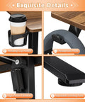 Gaming Stand Up Desk With Led Lights And Drawers Electric Lift Computer Table For Office Workstations featuring rotating cup holder and headphone hook.