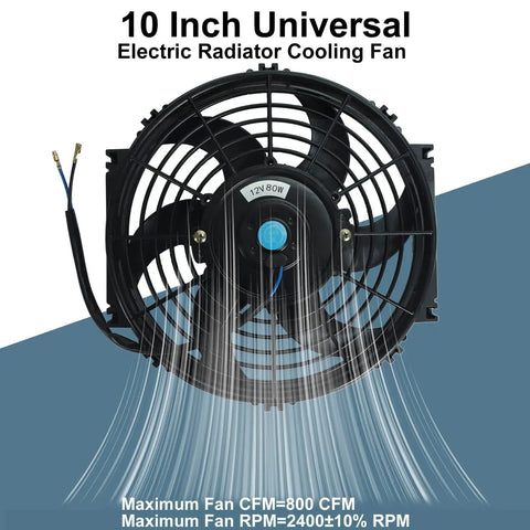 Front view of 10 Inch Slim Dual Push Pull Radiator Cooling Fan Kit, 12V Universal Black With Mount Brackets, 800 CFM, 2400 RPM