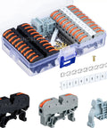 No Sweat Universal DIN Rail Terminal Blocks Kit With 20 Wire Connectors, 2 Connection Bars, 2 Marker Strips, 2 Terminal End Stoppers, And 20 Screws For 24-12 AWG kit in open box