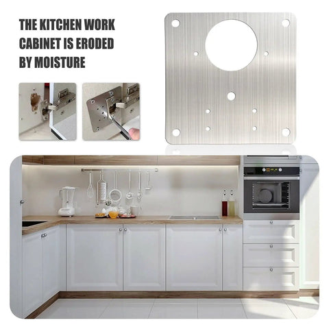 Cabinet Hinges Repair Plate Kit With Stainless Steel Bracket And Fixing Screws For Kitchen Cupboard Doors Durable No Fuss Hinge Repair For Wood Cabinets 6 Pack showing repair plate and kitchen setup