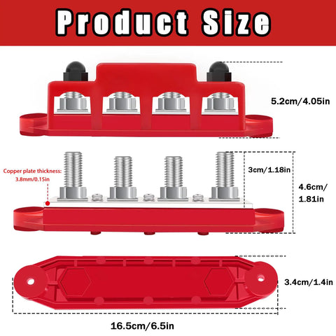 Heavy Duty Two Hundred Fifty Amp Marine Bus Bar With Thick Copper Core Twelve Volt Power Distribution Block size details and dimensions
