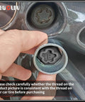 Close-up of 22 Piece Wheel Locking Nut Key Kit for Audi 2002 2012 in use with a universal socket adapter on a car tire.