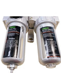 Front view of 1/4 Inch NPT Air Filter Regulator Lubricator FRL All In One Combo with visible water and oil trap separator.