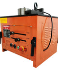 Built Like A Tank Electric Rebar Bender With Finger Tip Foot Switch Table Stand Setup For Quick Steel Rod Bending And Smooth 0 To 180 Degree Angles On Tough Jobs side view showing control panel and sturdy design