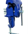 Handy 3 Inch Woodworking Vise Clamp For Home Shop Portable Table Vise with Easy Clamp On Steel Slide Rail Blue Finish side view