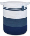 Oversized Cotton Rope Laundry Hamper Tall Stand Up Basket For Nursery Storage For Moms And Dads Toys Clothes Towels Gradient Blue Safe Chemical Free Material Sturdy Woven Design That Stands Up On Its Own