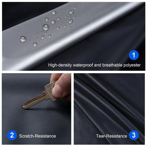 All Weather Waterproof Car Cover Universal Fit For Sedans And Coupes material showing waterproof, scratch, tear resistance