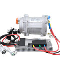 Universal Electric Ac Compressor 20CC Per Rev For 12V Auto Cooling Systems R134a Compatible Unit with controller and fittings.