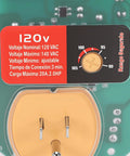 Heavy Duty Automatic Voltage Protector With Over And Under Voltage Cutoff Surge Shield For Fridge And AC And Home Electronics showing voltage specifications and plug design.