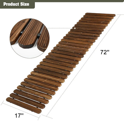 6 Ft Roll Out Garden Pathway Straight Non Slip Wooden Walkway With Rounded Edges showing 72"x17" dimensions and close-up detail