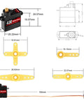 Diagram of 4.3G Micro Servo Motor With Metal Gear For RC Cars Planes Helicopters Arduino Projects, dimensions shown, pack of 4 sets