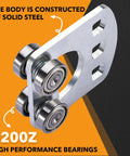 Four Wheel Trolley Assembly Rollers With Four Bearings For Unistrut Trolleys One And Five Eighths Inch Wide Galvanized Steel Close-up