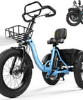 Dope Electric Trike For Adults With 998.4Wh Long Range Battery, 1200W Peak Motor, Foldable Three-Wheel Frame, Butterfly Handlebar For Upright Comfort, 20x4.0 Fat Tires, Storage Bags, Blue, front view