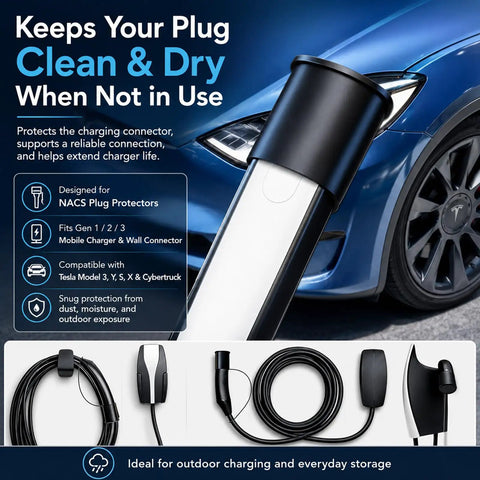 Heavy Duty Waterproof Silicone Cover For Tesla Model 3 Y X S NACS Ports securely shields charging connector from moisture.