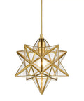 Modern Gold Moravian Star Pendant Light With Clear Glass Shade, 11 Inch, Adjustable 47.2 Inch Brass Wire, Living Room Decor
