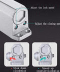 Light Commercial Aluminum Door Closer With Soft Close showing lock speed and closing speed adjustments