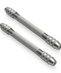 Premium Two Piece Double Ended Pin Vise Kit Equipped With Precision Brass Chucks For Heavy Duty Wire Twisting Copper Winding And Dope Jewelry Crafting Projects, showing two brass pin vises.